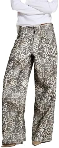 Kedera Women's Leopard Printed Straight Jeans Loose Y2K Jeans Casual Boyfriend Vintage Streetwear Cheetah Jeans Kedera