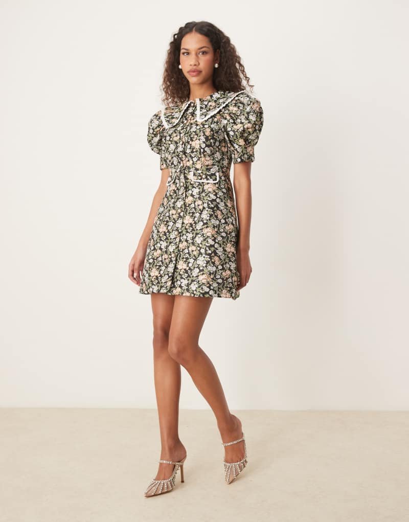 Sister Jane contrast collar jacquard mini dress in green floral Sister jane