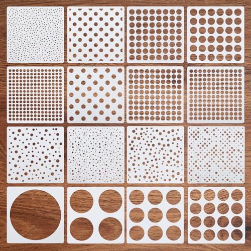 16 Pcs Circle Stencils for Drawing, Round Geometric Stencils Polka Dot Stencils Mixed Media Circle Painting Stencil for Drafting Wood Furniture Pillow Wall Scrapbook Card DIY Crafts Prasacco