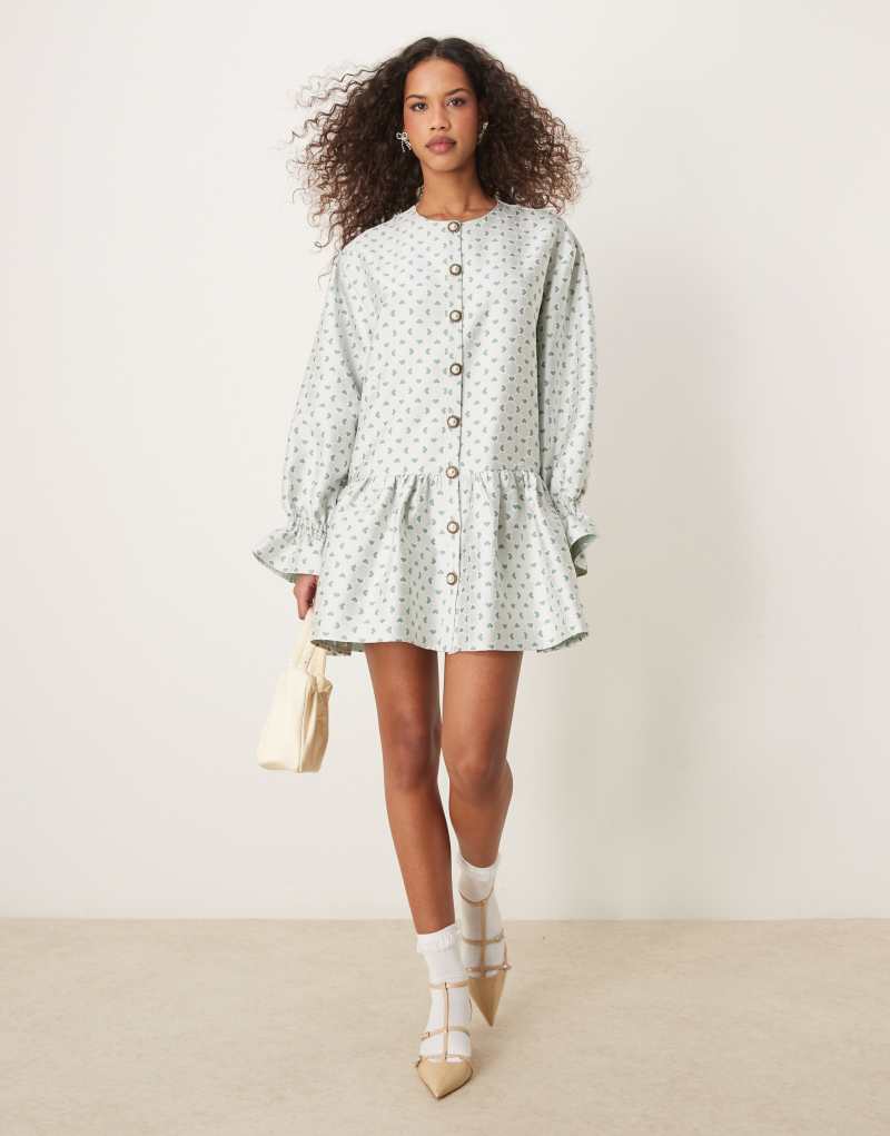 Sister Jane oversized jacquard mini dress in light green Sister jane