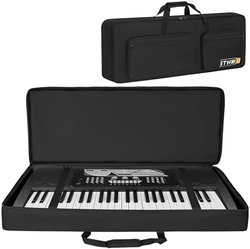 Padded 8mm Shockproof Slim61 Keys Keyboard Case Electric Piano Keyboard Gig Bag Well Protection with Adjustable Straps and 4-Pocket for Keyboard Accessaries, Black ITHWIU