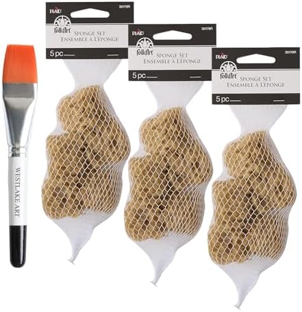 Natural Sponge Set, Small Brown Sponges- Ideal for Arts & Crafts, Reusable Sponges, Eco-Friendly, Fits in Hand - Paired with Watercolor Paint Brush [3-Pack ] Westlake art