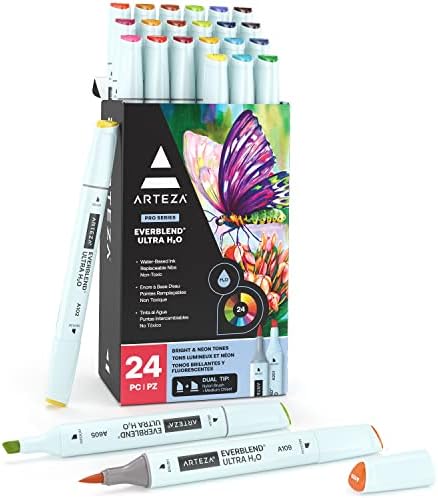 ARTEZA Dual Tip Nylon Brush Pens Set of 12 Earth Tones, EverBlend Watercolor Calligraphy Markers, Water-Based Ink ARTEZA