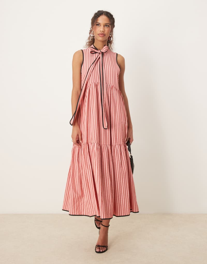 Sister Jane contrast stripe midi bow dress in pink Sister jane