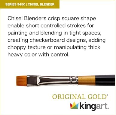 KINGART Premium Original Gold 9450M-0 Micro Detail CHISEL BLENDER BRIGHT - Mini THICK HANDLE Series Artist Brush, Golden Taklon Synthetic Hair, for Acrylic, Watercolor, Oil, Gouache Painting, Size 0 Kingart