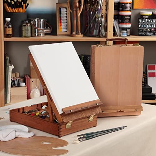 Creative Mark Soho Urban Artist Sketch Box and Table Easel - Portable, Multi Media, Adjustable Angle with Storage Compartments - Oiled Beech Wood Creative Mark