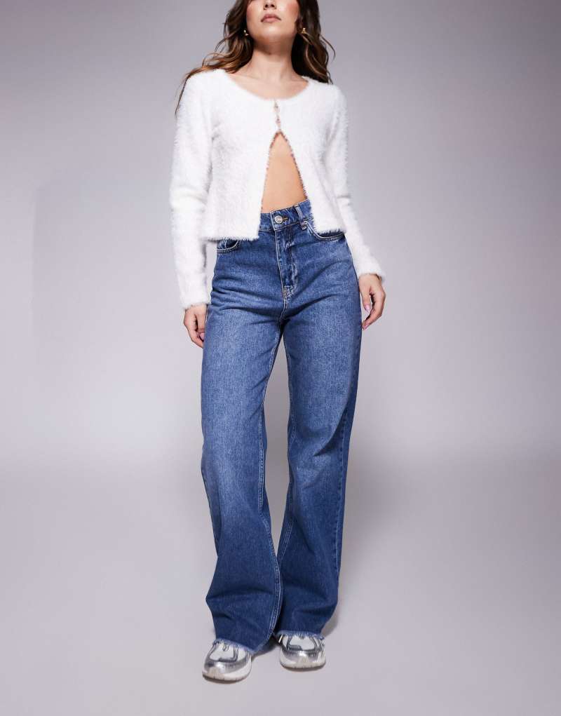 Sixth June relaxed low waist denim jean with frayed hem in blue Sixth June