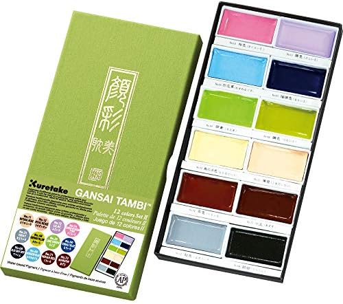 Kuretake GANSAI TAMBI Watercolor Paint Set, 12 Nuance Colors, Professional-quality for artists and crafters, for kids, adult, Made in Japan Kuretake