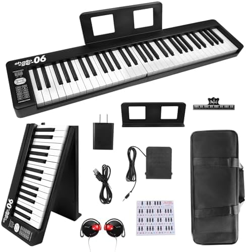 Soulmate Piano Keyboard for Beginner 61 Key Foldable Piano Folding Keyboard Piano, Semi Weighted Keys Digital Portable Electronic Piano, Bluetooth & MIDI, Black Soulmate