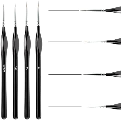 Prasacco 4 Pieces Fine Detail Paint Brush Set, Professional Thin Paint Brushes Miniature Brush Small Artist Paint Brushes for Fine Detailing Models Acrylic Watercolor Oil Painting (Black) Prasacco