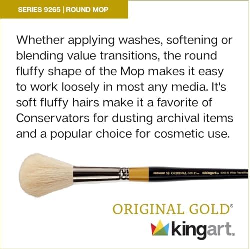 KINGART Premium Original Gold 9265-10 ROUND MOP Series Artist Brush, Soft White Natural Hair, Short Handle, for Acrylic and Oil Painting, Size 10 Kingart