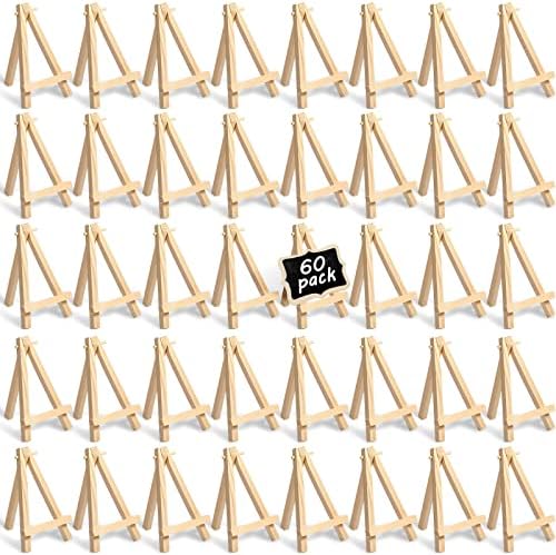 60 Pack 5 Inch Mini Easel Wood Display Artist Small Wooden Easel Stand Art Craft Painting Triangle Stand Canvas Holder for Card Artist Photos Tabletop Phone Wedding Mimorou