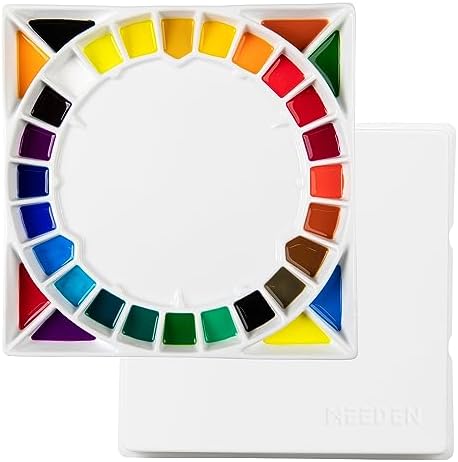 MEEDEN Large 32-Well Ceramic Watercolor Palette with Lid, Porcelain Paint Palette for Watercolor Painting with Cover, Big Mixing Tray for Artist, 12-3/5-Inch Square,White MEEDEN