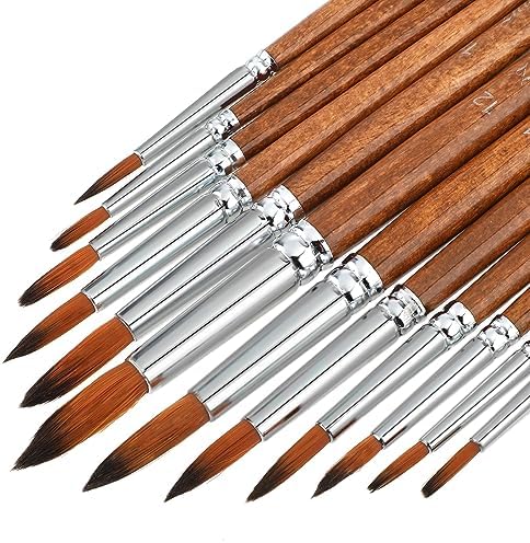 Watercolor Brushes 12Pcs Watercolor Painting Brush Set Round Pointed Tip Artist Paint Brushes Professional Detail Paint Brushes for Watercolor Acrylics Gouache Oil Thinp