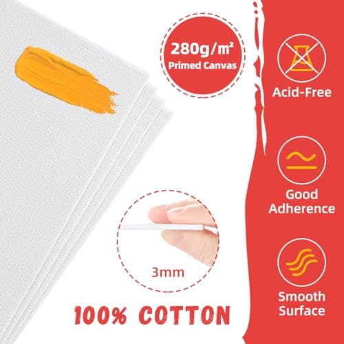 Simetufy 16 Pack Canvas Boards for Painting Multi-Size Canvas Panels Set 5x7, 8x10, 11x14 Inches Pre-Primed 100% Cotton for Oil Acrylic Paint for Kids Beginners Simetufy