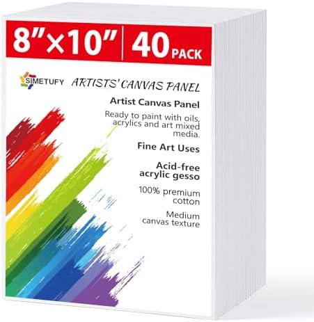 Simetufy 40 Pack Canvas Boards for Painting 8x10In Cotton Canvas Panels for Oil, Acrylic, Gouache & Watercolor Painting Simetufy