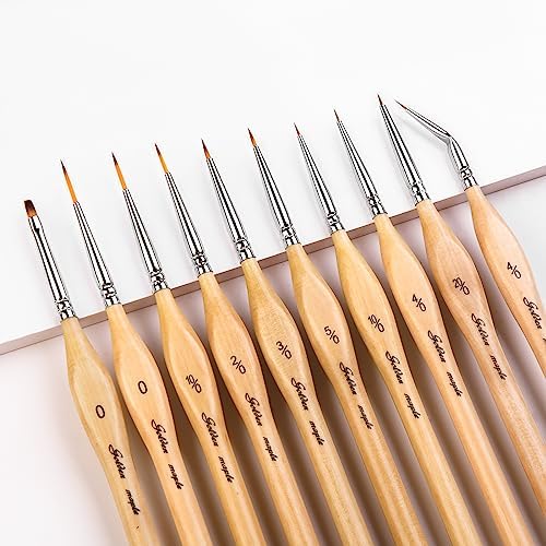 Miniature Paint Brushes,10pcs Micro Detail Paint Brush Set，Small Thin Paintbrush for Acrylic, Watercolor, Oil, Craft, Models, 40k Line Drawing Golden maple