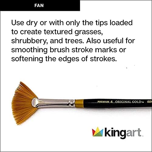 KINGART Premium Original Gold 9200-2 Fan Blender Series Artist Brush, Golden Taklon Synthetic Hair, Short Handle, for Acrylic, Watercolor, Oil and Gouache Painting, Size 2 Kingart