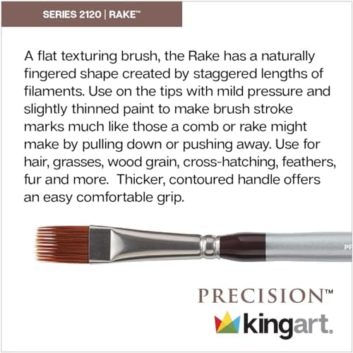 KINGART Precision 2120 Flat Rake Series Amber Taklon Brushes, Ergonomic Comfort Handle, Sizes: 1/8,1/4,1/2, Set of 3 Kingart