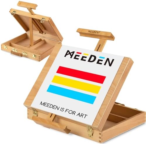 MEEDEN Tabletop Easel for Painting, Art Sketchbox Easel Holds Canvas up to 28'' Max, Adjustable Beechwood Artist Easel Pochade Box for Drawing and Sketching MEEDEN