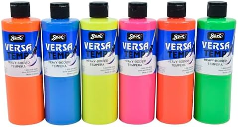 Sax Versatemp Tempera Paints, Assorted Fluorescent Colors, 6 Count (Pack of 1)- 1440727 Sax