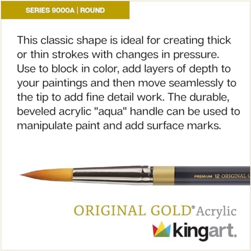 KINGART Premium Original Gold 9000A-4 Round Series Artist Brush, Golden Taklon Synthetic Hair, Short Acrylic Handle, for Acrylic, Watercolor, Oil and Gouache Painting, Size 4 Kingart