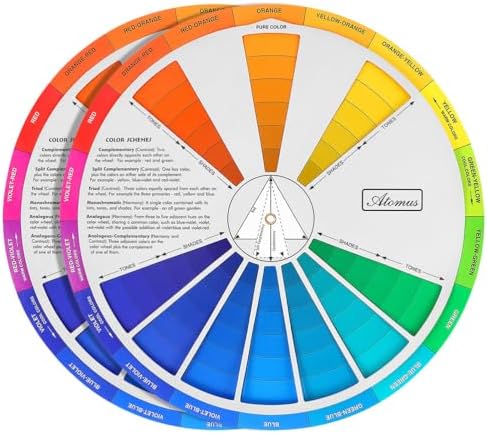 NUOBESTY Color Wheel Chart, 2pcs Standard Paint Mixing Learning Guide 9inch Gradient Wheel Art Class Teaching Tool for Makeup Blending Board Chart Color Mixed Guide Nuobesty