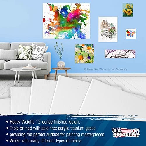 U.S. Art Supply 4 x 12 inch Stretched Canvas 12-Ounce Primed 6-Pack - Professional White Blank 3/4" Profile Heavy-Weight Gesso Acid Free Bulk Pack - Painting, Acrylic Pouring, Oil Paint U.S. Art Supply