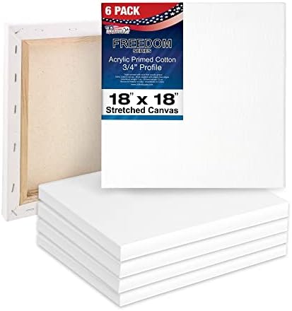 U.S. Art Supply 10 x 10 inch Stretched Canvas 12-Ounce Triple Primed, 6-Pack - Professional Artist Quality White Blank 3/4" Profile, 100% Cotton, Heavy-Weight Gesso - Acrylic Pouring, Oil Painting U.S. Art Supply