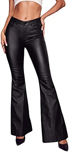 WDIRARA Women's Slant Pocket Straight Leg High Stretch Jeans Leather Look Long Pants Wdirara