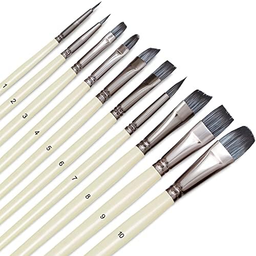 10pcs White Hog Hair Artist Paint Brush Set by DUGATO Perfect for Acrylic Oil Gouache Watercolor, Painting Brushes Kit for Kids, Adults Fabulous for Canvas & Fabric DUGATO