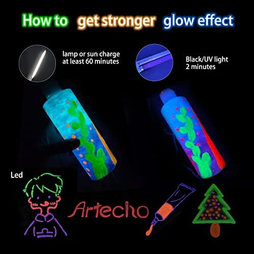 Флуоресцентная акриловая краска Artecho, светящаяся в темноте, 59 мл для декора и творчества Artecho