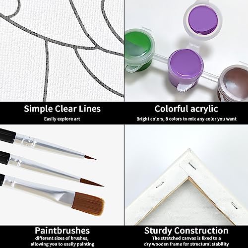 VOCHIC Paint and Sip kit Pre Drawn Canvas Painting Kit for Adults Painting Party Supplies Kit with Picture to Paint 1 Easel, 8 Acrylic Colors,3 Brush,1 Pallet High Heels Glass Art Set (8x10) VOCHIC