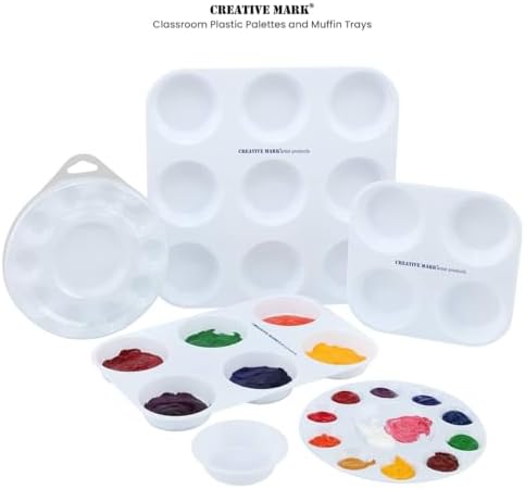 Creative Mark 4-Well Plastic Muffin Tray Paint Palette - Pack of 12, Durable, Reusable, Solvent-Resistant, with Oversized Paint Wells for Students, Artists, Teachers - 60ml (2oz) per Well Creative Mark