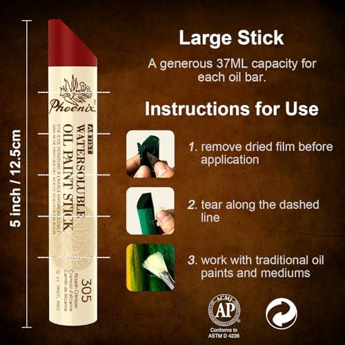 PHOENIX Professional Oil Paint Stick Water Soluable - Set of 24 Colors 37ml Large Soft Oil Pastels, Art Gift Pack Travel Set for Artists Phoenix