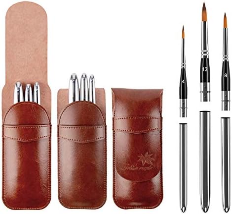 Travel Watercolor Brushes, Golden Maple 3pcs Watercolor Travel Brushes with Leather Pouch - Pointed Round for Watercolor Acrylics Gouache Ink Painting Golden maple