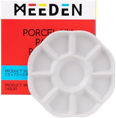 MEEDEN 7-Well Studio Porcelain Paint Palette Tray,Artist Mixing Colour Tray by 4-3/4 Inches for Watercolor Gouache Painting,Round,White MEEDEN