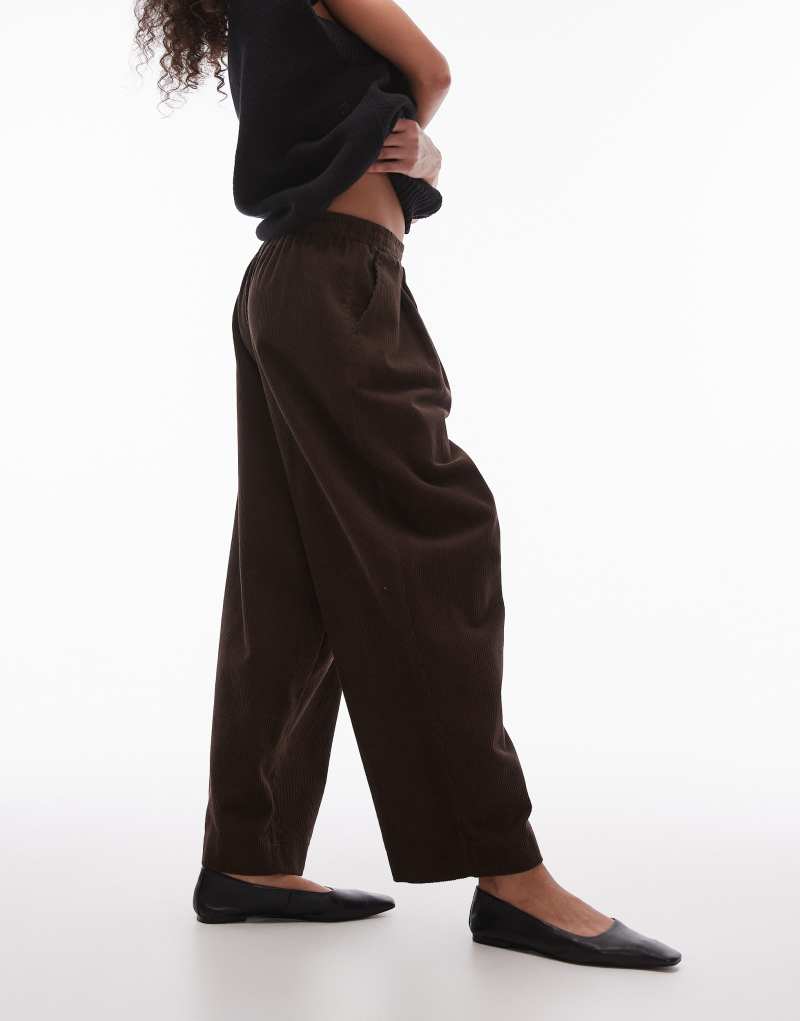 Tophop cord pull on wide leg pants in brown Topshop