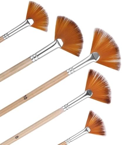 Prasacco 5 Pieces Fan Brush for Painting, Oil Acrylic Paint Brushes Artist Fan Brushes Nylon Hair Long Wood Handle Painting Brush for Acrylic Watercolor Oil Gouche Painting(1#, 3#, 5#, 7#, 9#) Prasacco