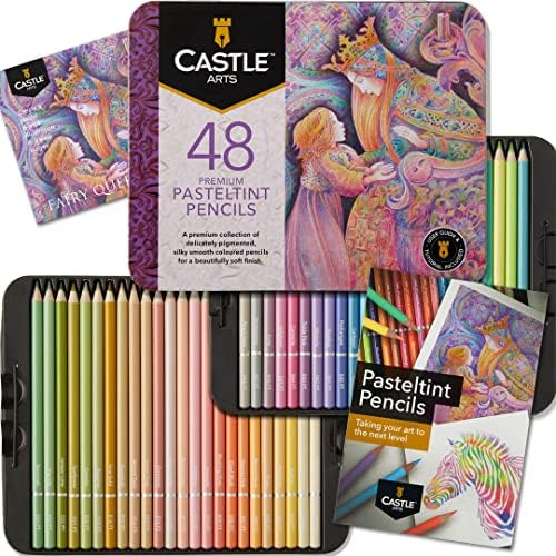 Профессиональный набор пастельных цветных карандашей Castle Art Supplies, 48 ярких оттенков для художников и взрослых, в изящной жестяной коробке Castle Art Supplies