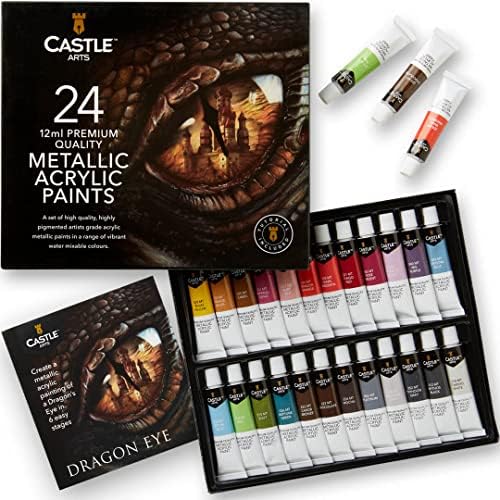 Набор акриловых металлизированных красок Castle Art Supplies, 24 тюбика по 12 мл для художников и любителей, в прочной упаковке Castle Art Supplies