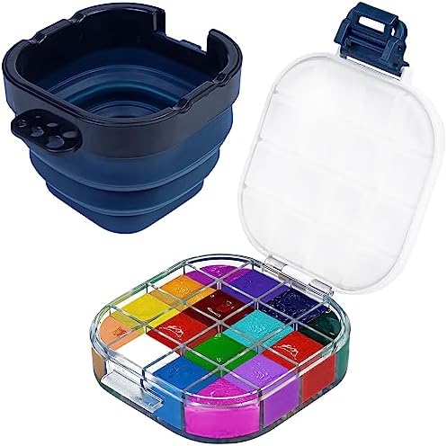 16-Well Empty Paint Organizer with Airtight Preservation, Each Cell Holds Up to 8ml of Paint Color for Easy Transportation, Small Lid Palette for Watercolor Gouache Acrylic Paint (Black) DUGATO