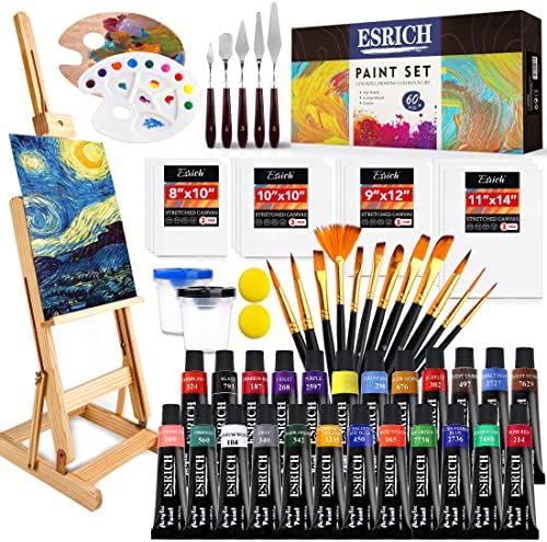 Acrylic Paint Set,57 PCS Professional Painting Supplies with Paint Brushes, Acrylic Paint, Easel, Canvases, Painting Pads，Palette, Paint Knife, Brush Cup and Art Sponge for Hobbyists and Beginners ESRICH