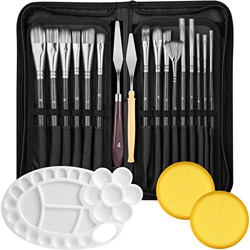 21Pcs Paint Brush Set, 15 Oil Paint Brushes, Paint Palette, Palette Knife, Sponges, Standing Organizer, Professional Artist Paint Brushes for Acrylics, Watercolors, Gouache, Canvas and Face Painting Mluchee