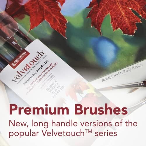 Princeton Velvetouch Filbert Brush, Long Handle, Size 6 - Professional Artist Brushes for Mixed Media, Acrylic, Oil, Red Princeton