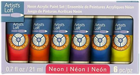 6 Assorted Neon Acrylic Paint Set by Artist's Loft - Academic Level Paint for Drawing, Painting, Art & Crafts Supplies - 1 Pack Artist's Loft