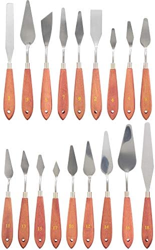 U.S. Art Supply 18-Piece Artist Stainless Steel Palette Knife Set - Wood Hande Flexible Spatula Painting Knives for Color Mixing Spreading, Applying Oil, Acrylic, Pouring Paint on Canvases, Cake Icing U.S. Art Supply