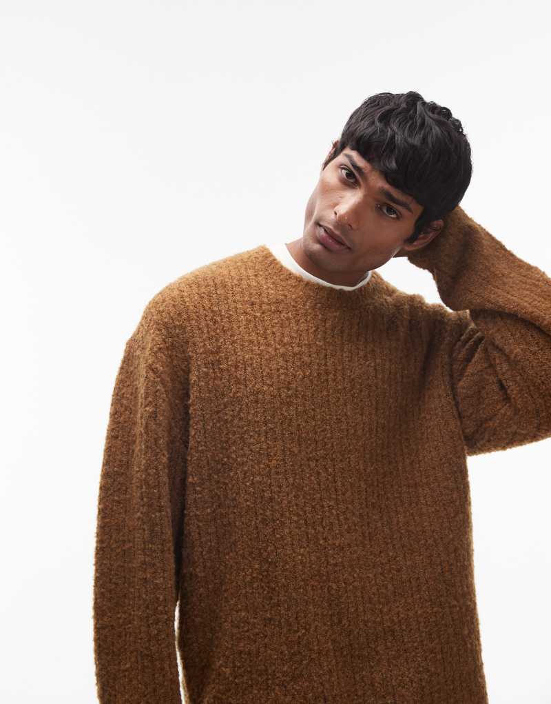 Topman relaxed distressed sweater in brown Topman