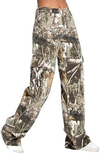 Women Camouflage Cargo Pants Straight Wide Leg Trousers Jeans with Pockets LifeShe