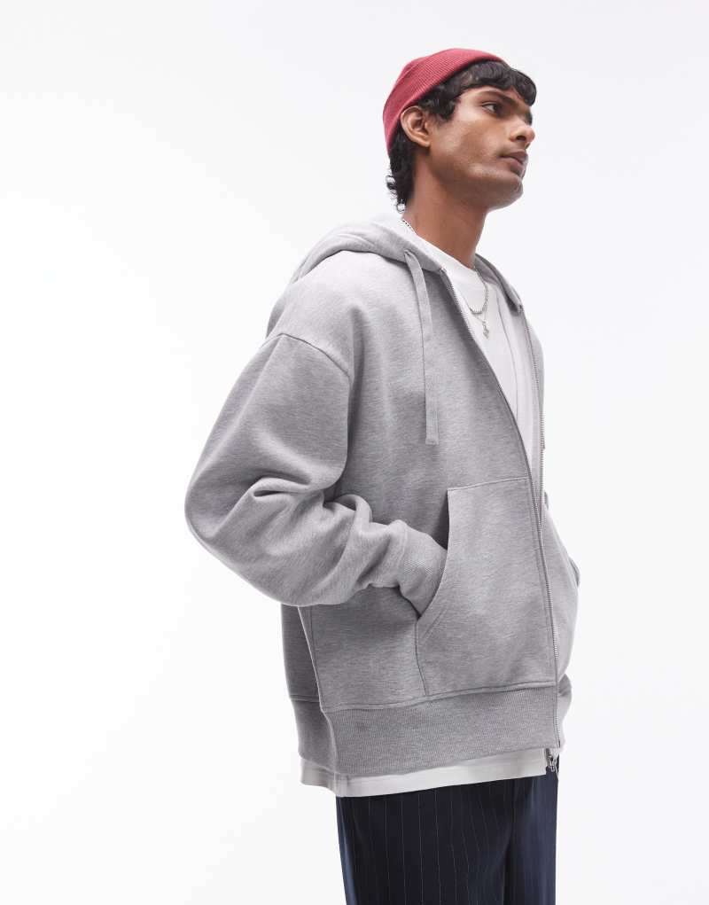 Topman oversized fit full zip hoodie in gray Topman